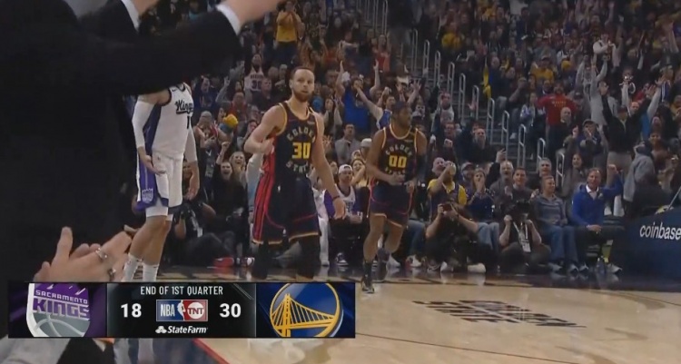  箭如雨下！勇士首節(jié)7記三分球30-18領(lǐng)先國王12分