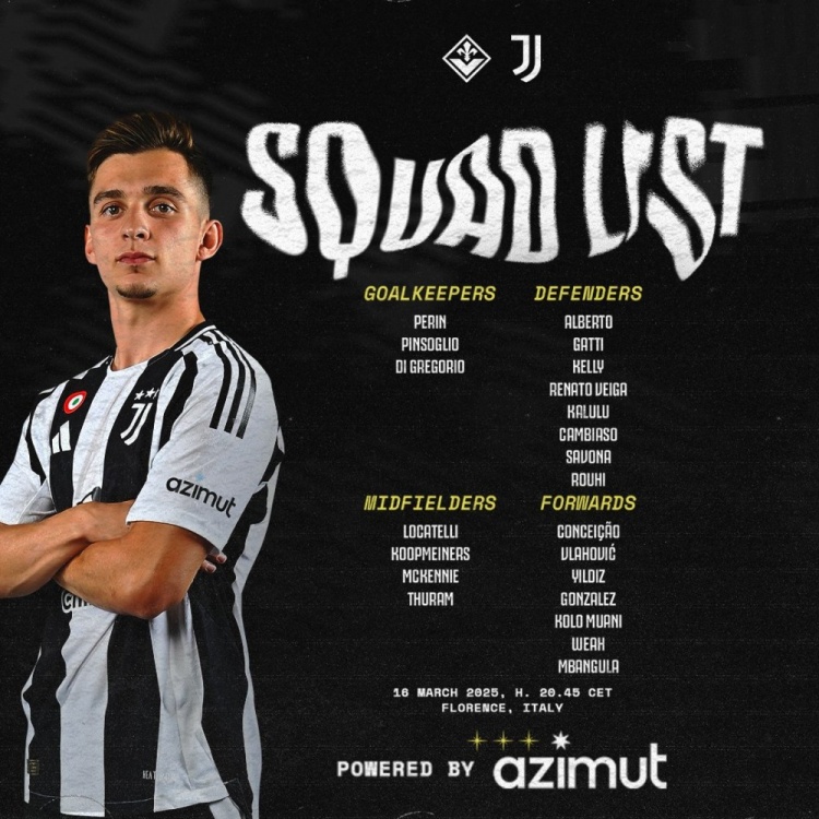  尤文客戰(zhàn)佛羅倫薩大名單：弗拉霍維奇領(lǐng)銜，小孔塞?；貧w