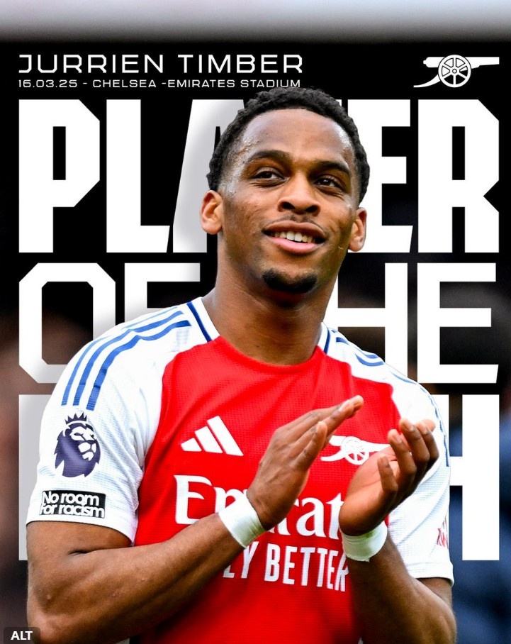  9次贏得對(duì)抗，阿森納官方：廷伯當(dāng)選對(duì)陣切爾西隊(duì)內(nèi)最佳球員