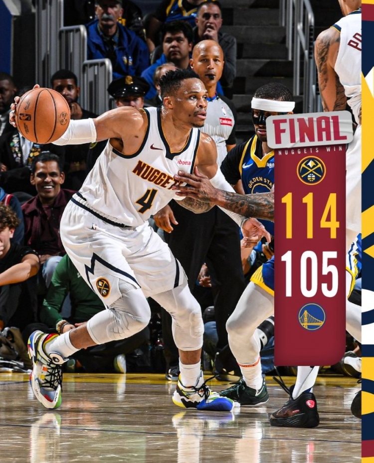  三雙拿捏勇士！掘金官方曬贏球海報 威少榮登封面