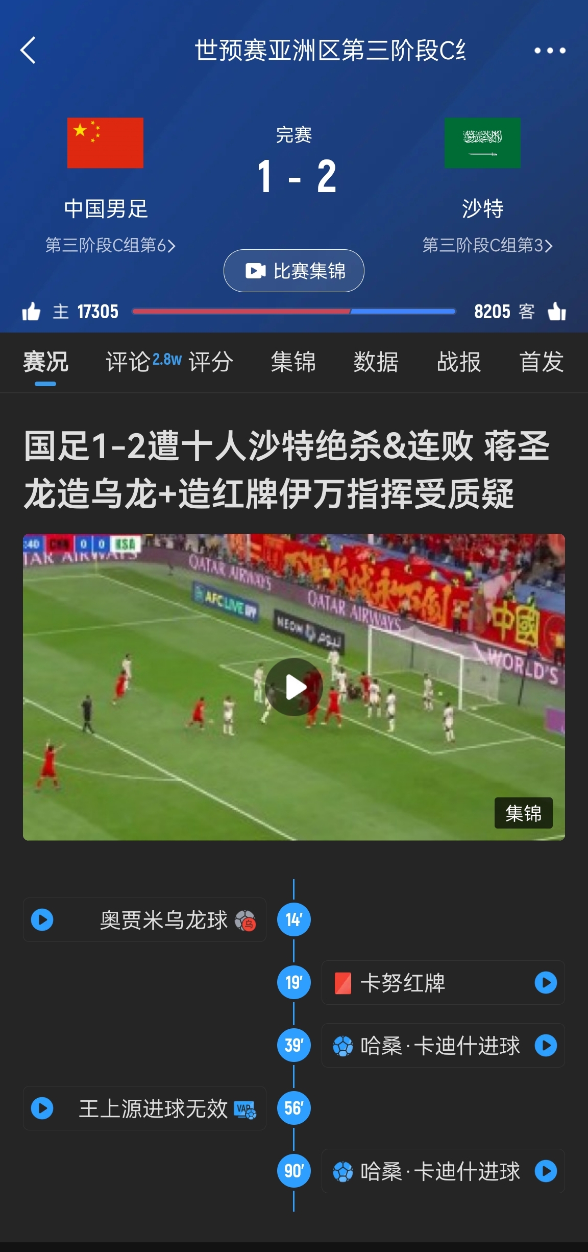  今天什么劇本？首戰(zhàn)沙特也是半場紅牌+蔣光太傷退，最后國足被翻