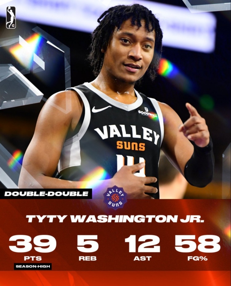  前火箭隊員！小泰泰-華盛頓G聯(lián)盟26中15爆砍39分5板12助2斷