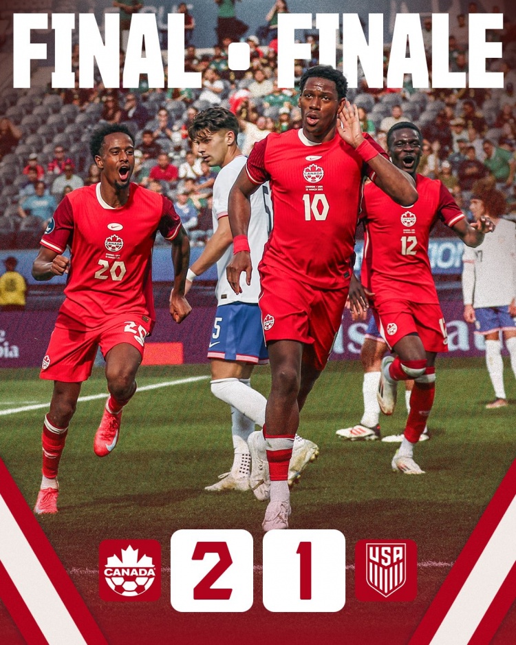  阿方索傷退&戴維攻入制勝進(jìn)球，加拿大2-1美國(guó)奪中北美國(guó)聯(lián)季軍