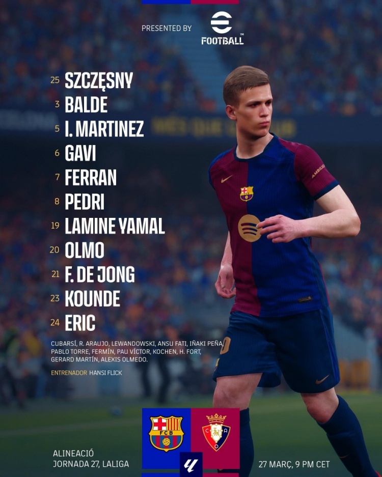  記者談巴薩首發(fā)：需要觀察一下費蘭&奧爾莫誰擔任9號 萊萬將輪休