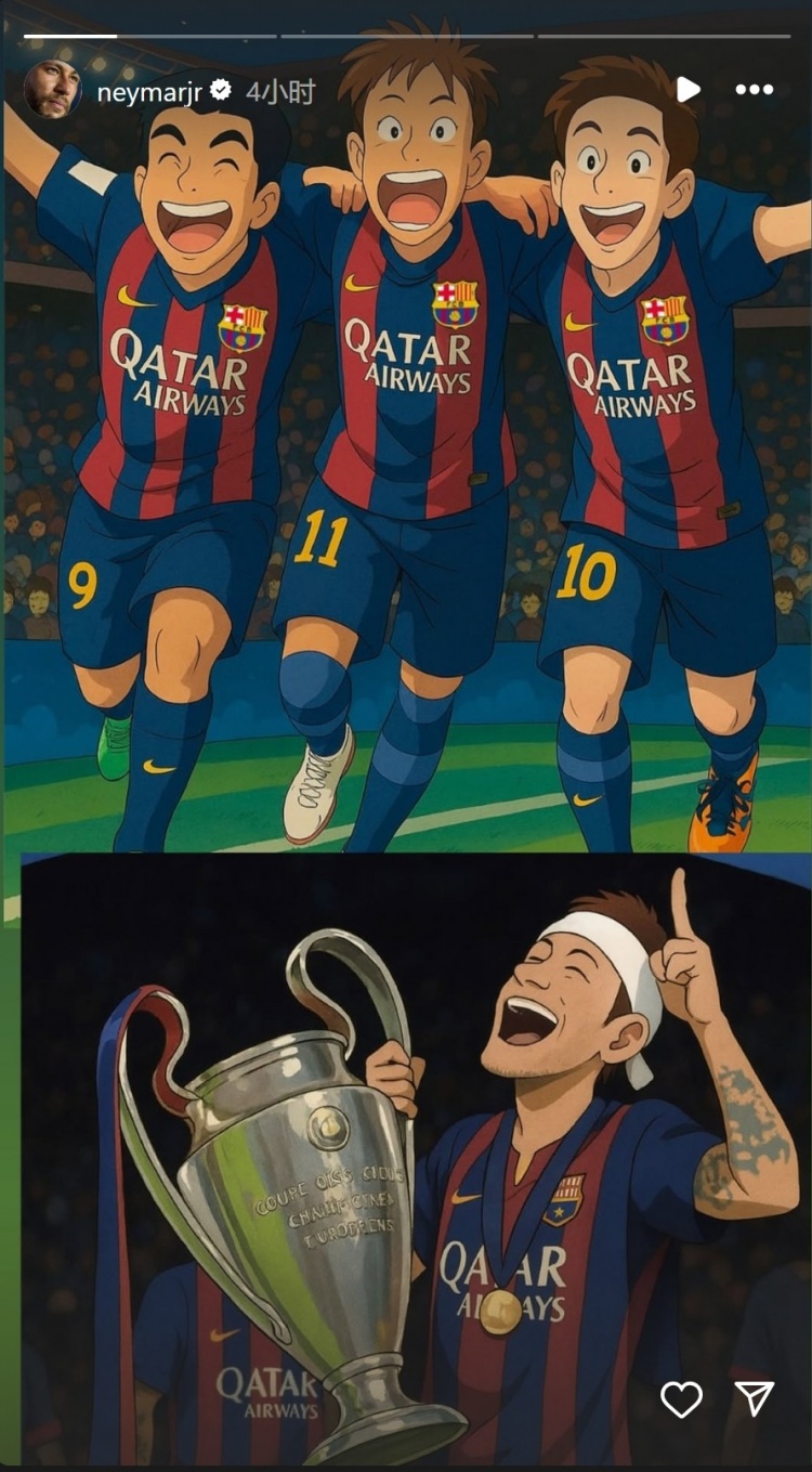  永恒的回憶！內(nèi)馬爾社媒曬巴薩時(shí)期MSN漫畫圖片