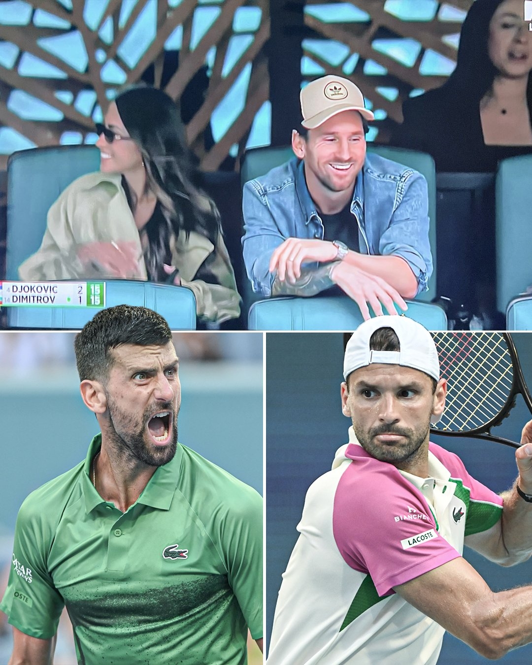  邁阿密網(wǎng)球大師賽半決賽德約對(duì)陣迪米特洛夫，梅西現(xiàn)場(chǎng)觀戰(zhàn)