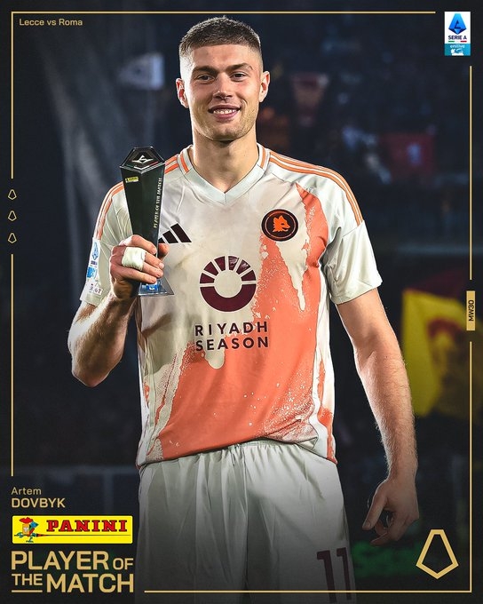  打入制勝進(jìn)球！多夫比克當(dāng)選羅馬1-0萊切一役全場最佳