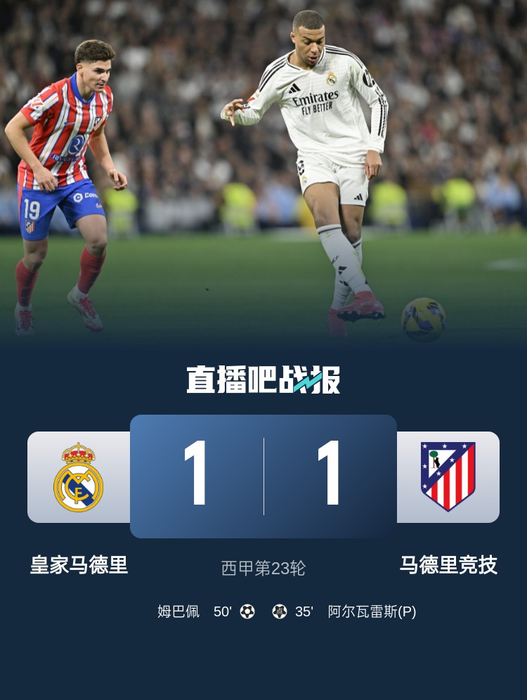  4平1負(fù)！皇馬聯(lián)賽對(duì)馬競(jìng)已5場(chǎng)不勝，4次戰(zhàn)成1-1